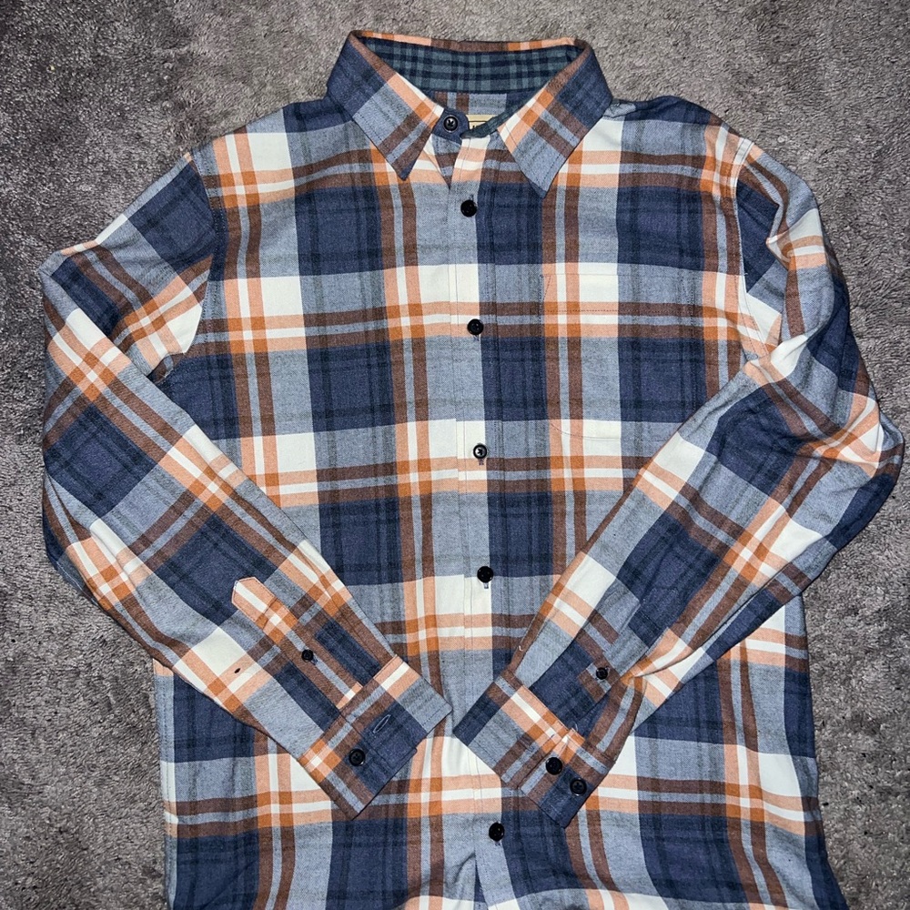 Men's Blue and Orange Plaid Shirt
